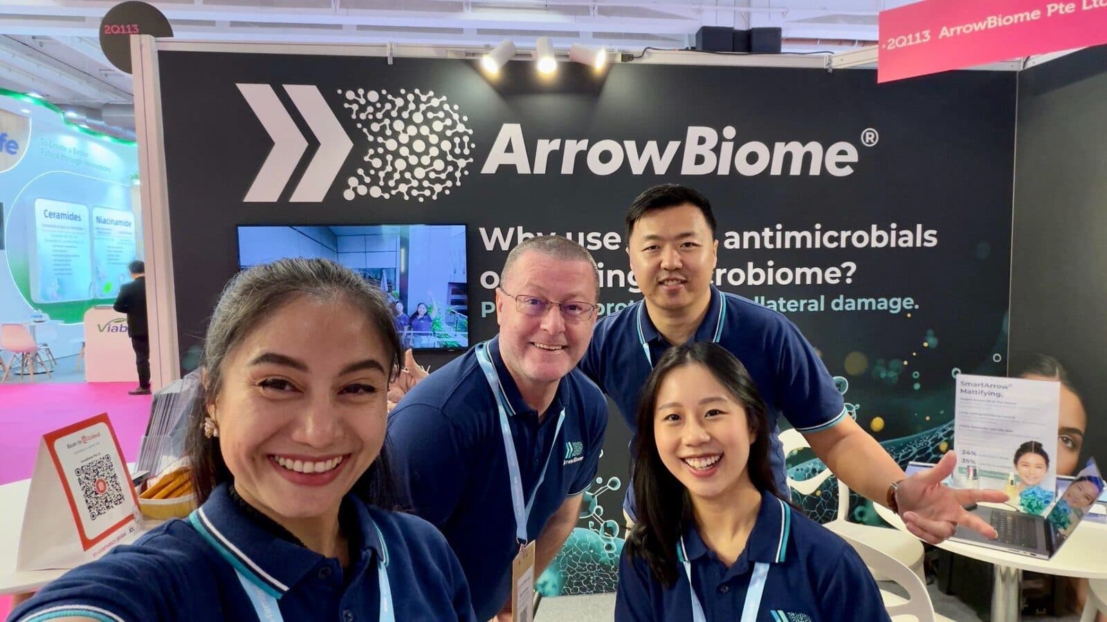 The ArrowBiome team at their stand at in-cosmetics Global 2026