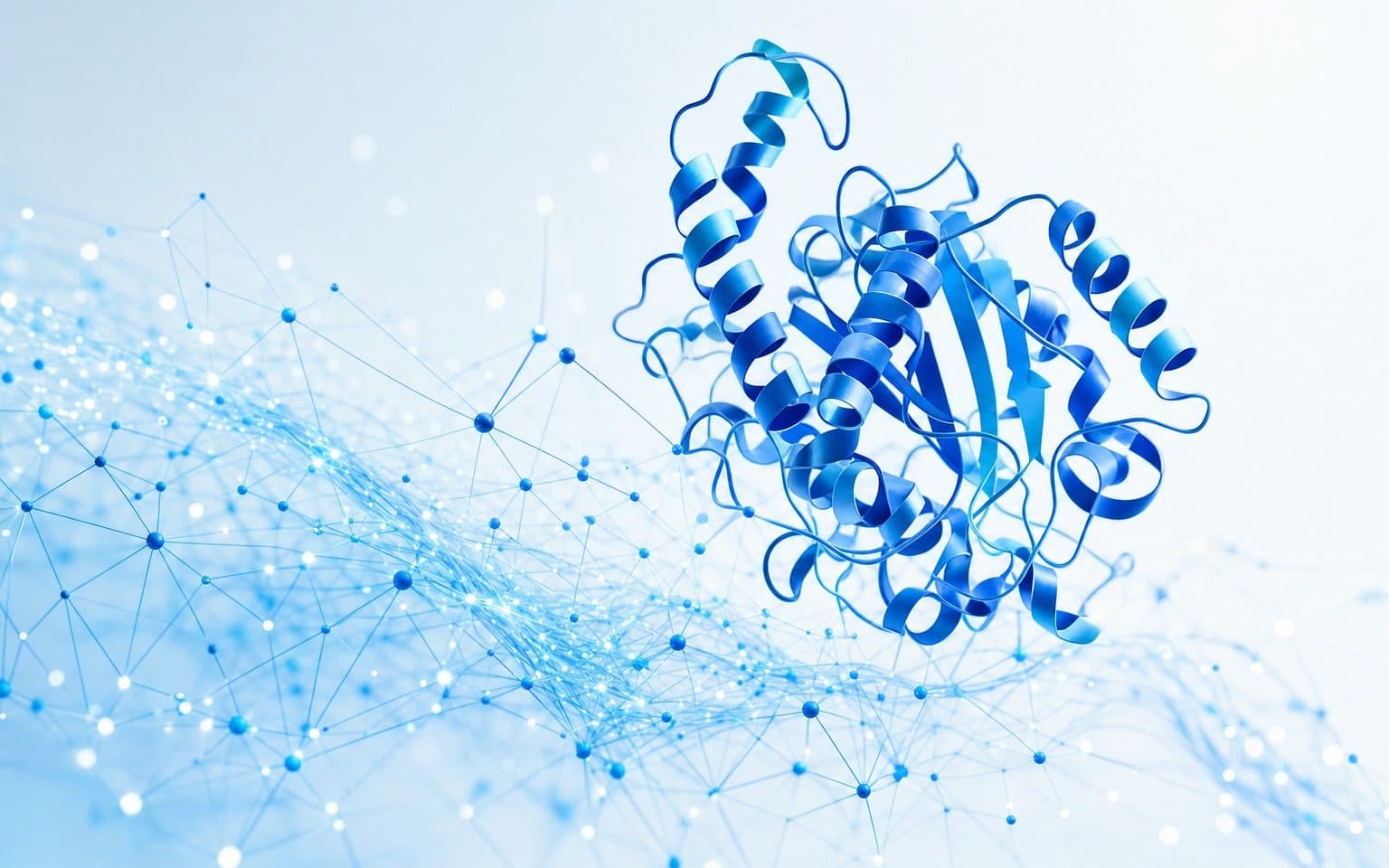 Abstract illustration of a protein structure connected to a network